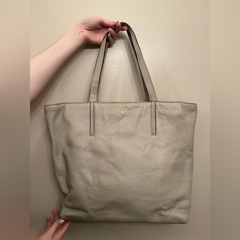 Large beige leather Kate Spade tote!
